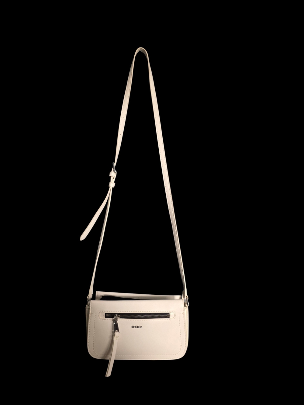 DKNY Cream Leather Crossbody with Front Zip Pocket